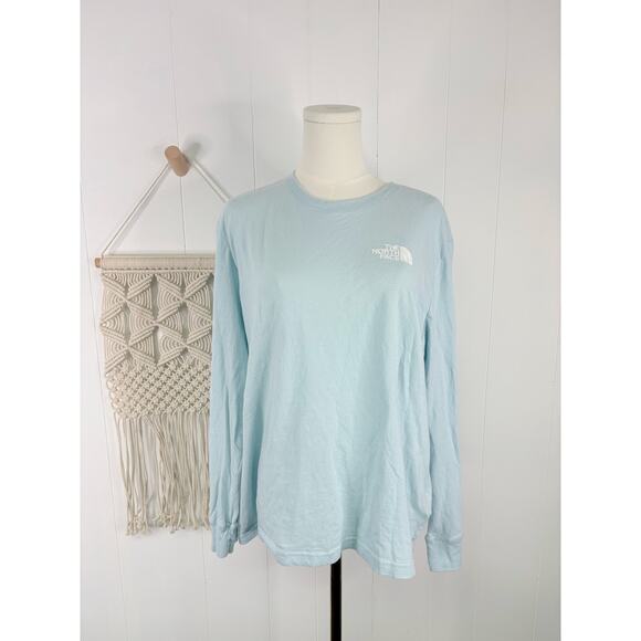 The North Face Womens Box Logo Long Sleeve Shirt XL NSE Light Blue Crewneck - Picture 2 of 9